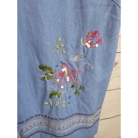 Vtg Jane Ashley Blue Floral Embroidered Linen Blend Shirt & Dress Size Large - Picture 8 of 15